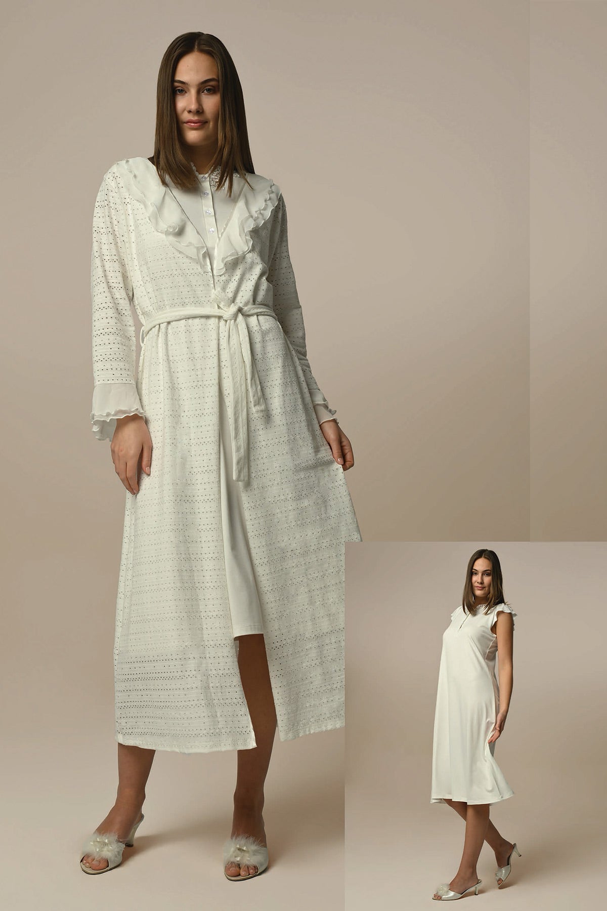 Motif Maternity Feeding-Friendly Nightgown & Robe Set - N24505