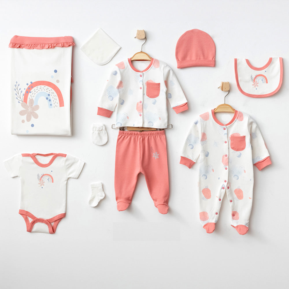 Rainbow Themed 10-Piece Newborn Welcome Set Baby Girls Coral (0-3 Months) - A020.10321