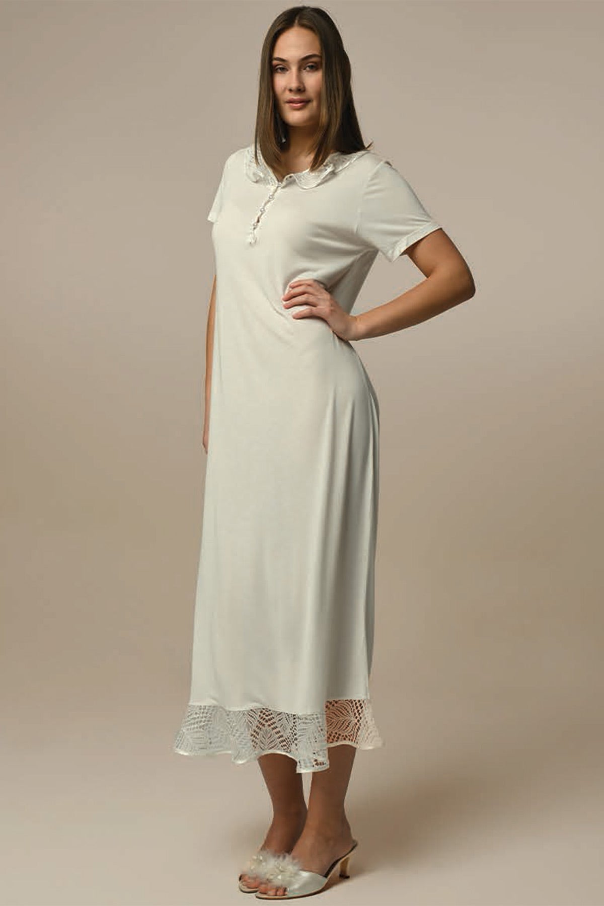 Lace Skirt Maternity Feeding-Friendly Nightgown & Robe Set - N24513