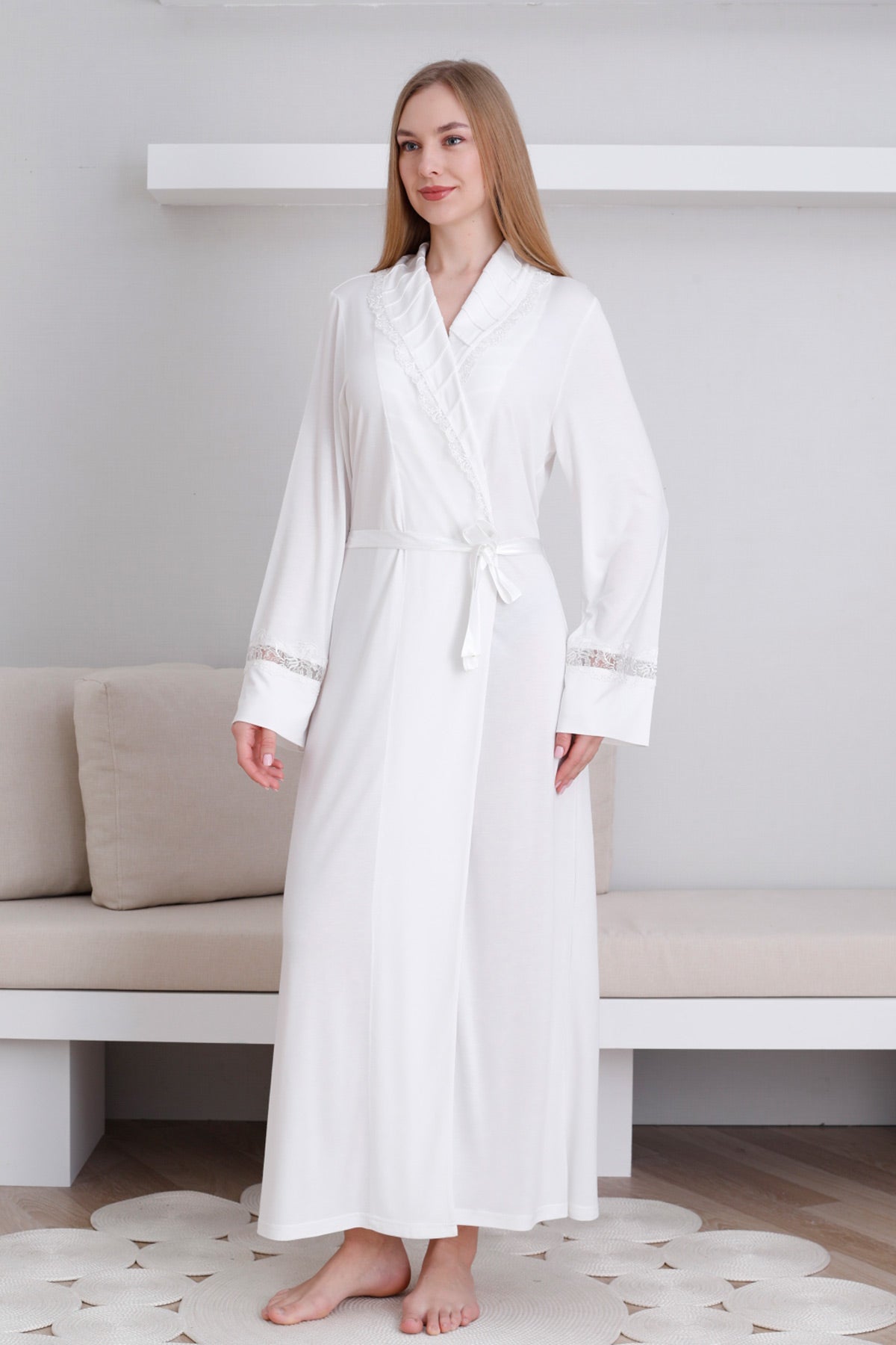 Lace Detailed Maternity Robe Ecru - Z0820