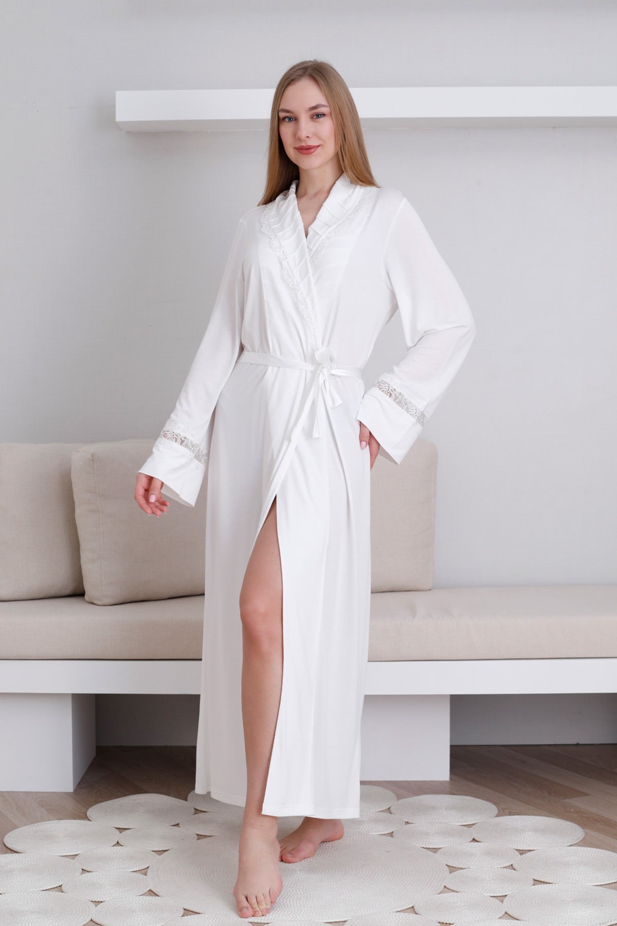 Lace Detailed Maternity Robe Ecru - Z0820