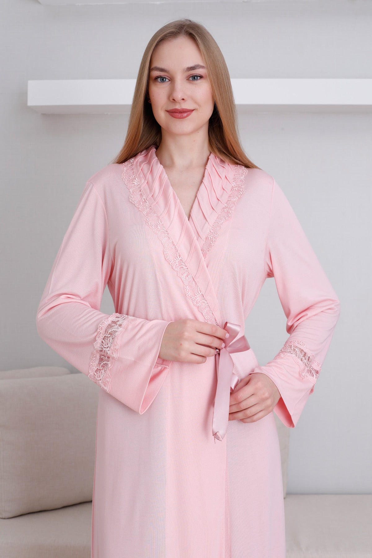 Lace Detailed Maternity Robe Salmon - Z0820