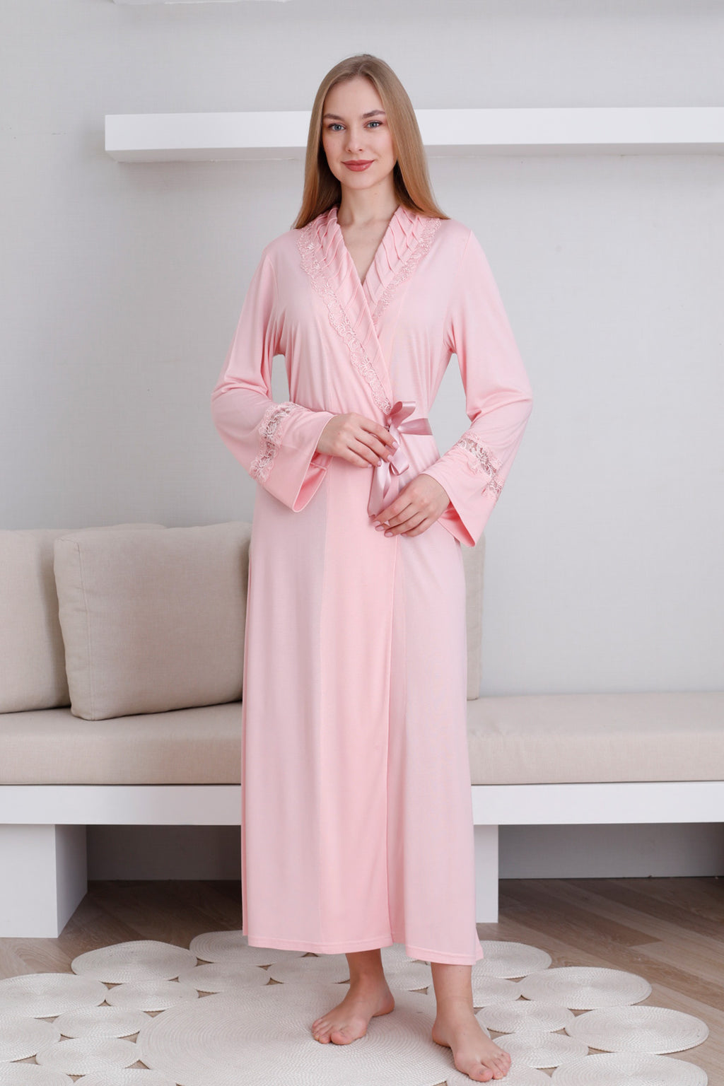 Lace Detailed Maternity Robe Salmon - Z0820