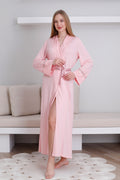 Lace Detailed Maternity Robe Salmon - Z0820