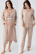 Lacy Patterned 4-Piece Maternity Feeding-Friendly Set Beige - S101101
