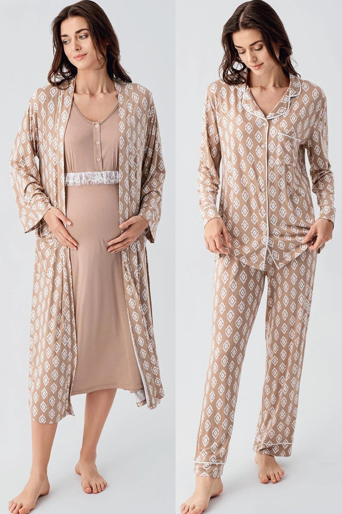 Lacy Patterned 4-Piece Maternity Feeding-Friendly Set Beige - S101101