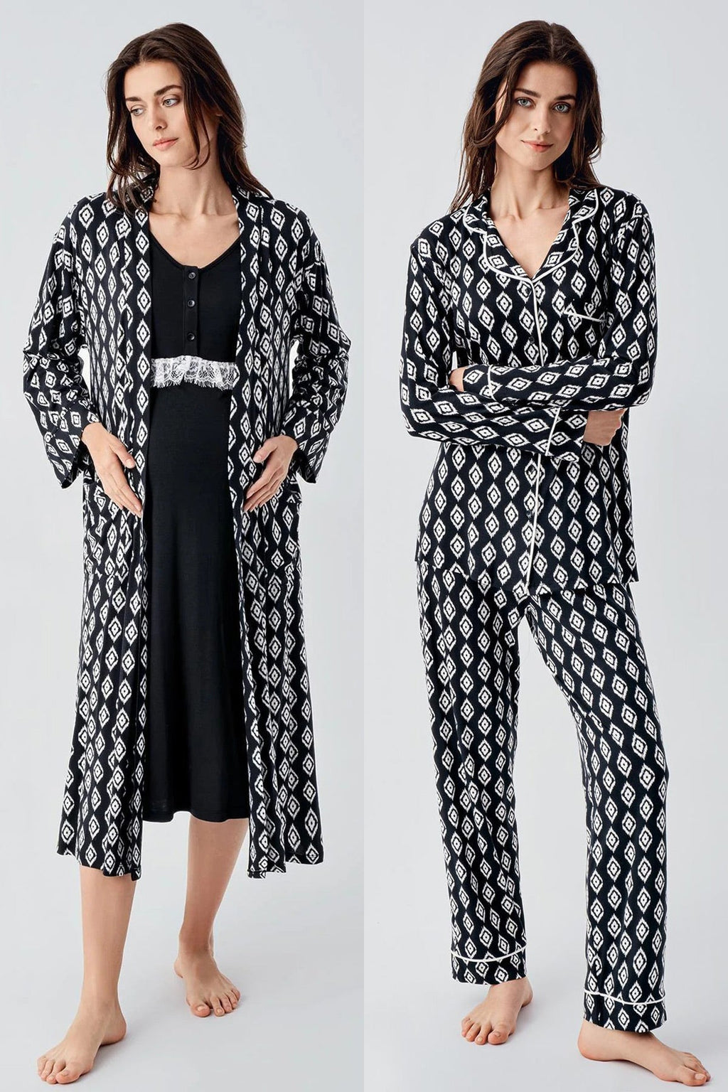 Lacy Patterned 4-Piece Maternity Feeding-Friendly Set Black - S101101