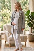 Wrap 3-Piece Maternity Feeding-Friendly Pajama & Polar Robe Set Grey - L1019