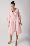Cotton Weaving Maternity Feeding-Friendly Nightgown & Robe Set Powder - S10402