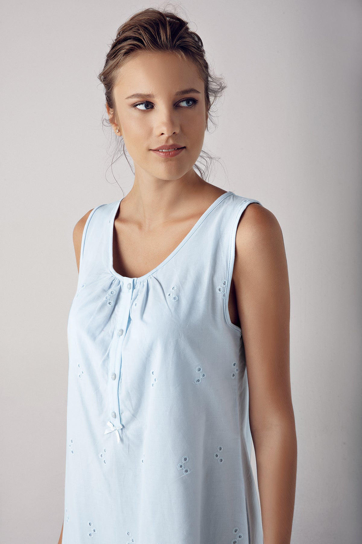 Cotton Weaving Maternity Feeding-Friendly Nightgown & Robe Set Blue - S10402