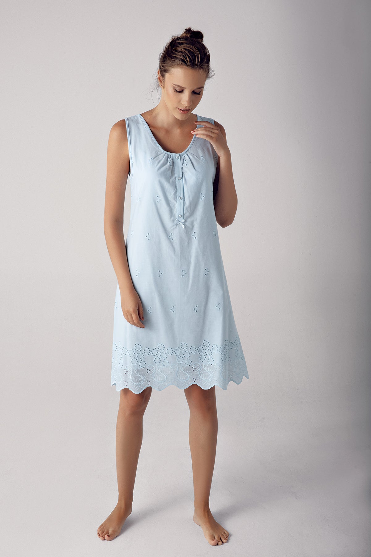Cotton Weaving Maternity Feeding-Friendly Nightgown & Robe Set Blue - S10402
