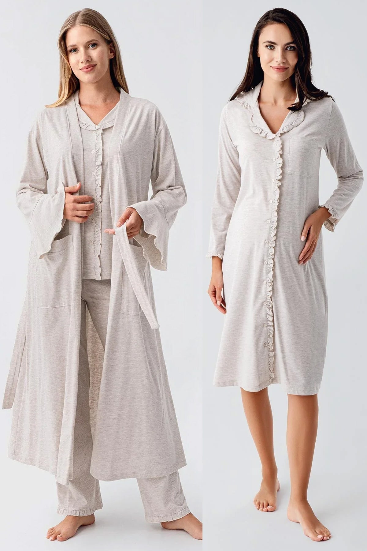 Ruffled Cotton Flywheel Arm 4-Piece Maternity Feeding-Friendly Set Beige - S112112