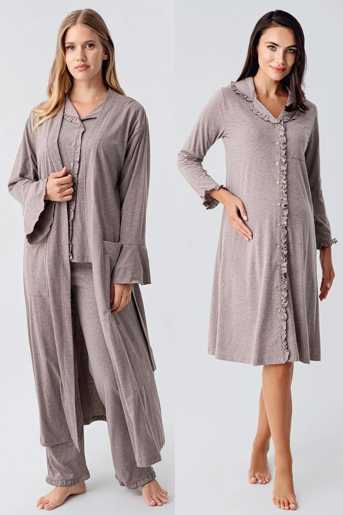Ruffled Cotton Flywheel Arm 4-Piece Maternity Feeding-Friendly Set Coffee - S112112