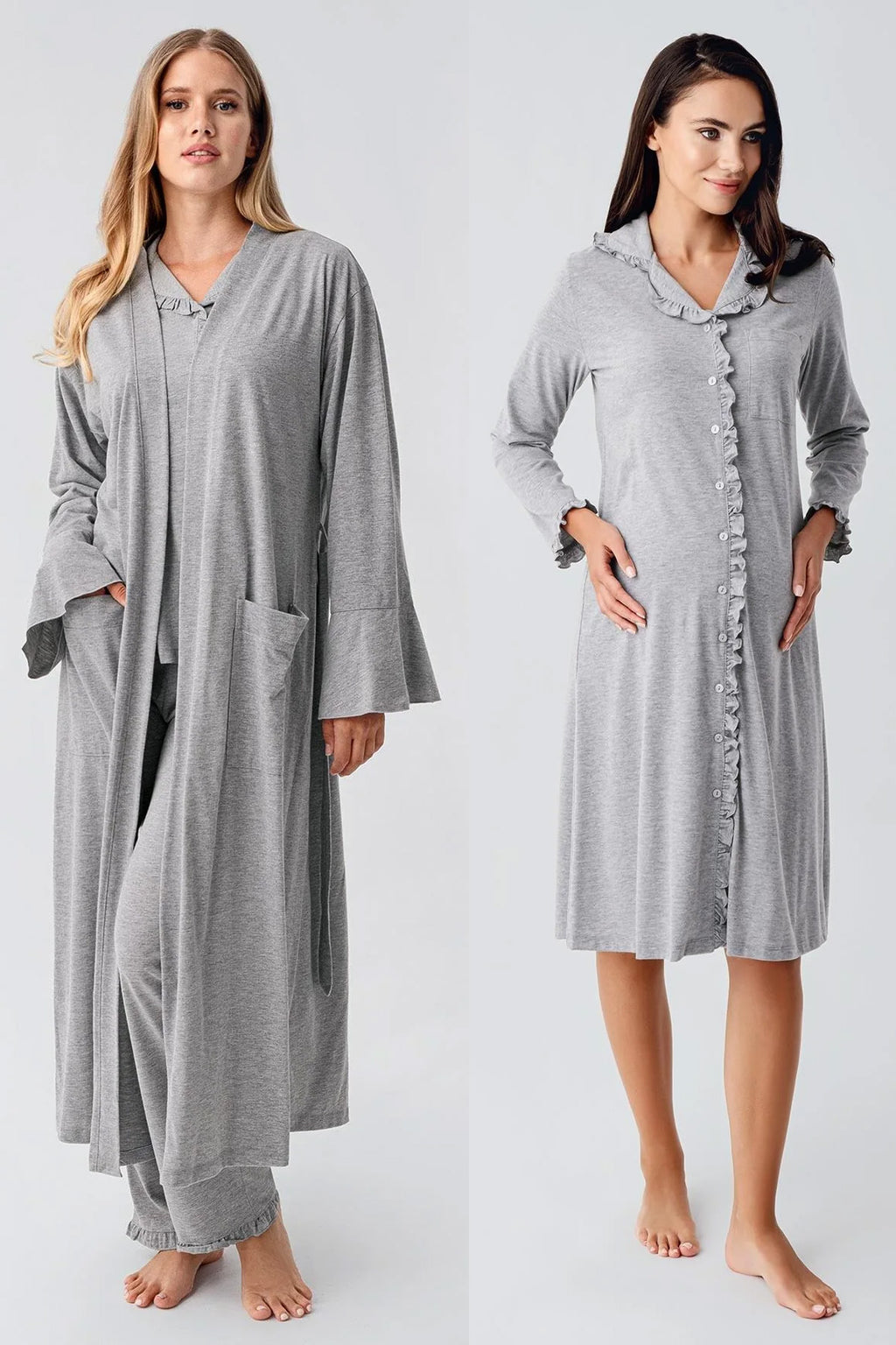 Ruffled Cotton Flywheel Arm 4-Piece Maternity Feeding-Friendly Set Grey - S112112