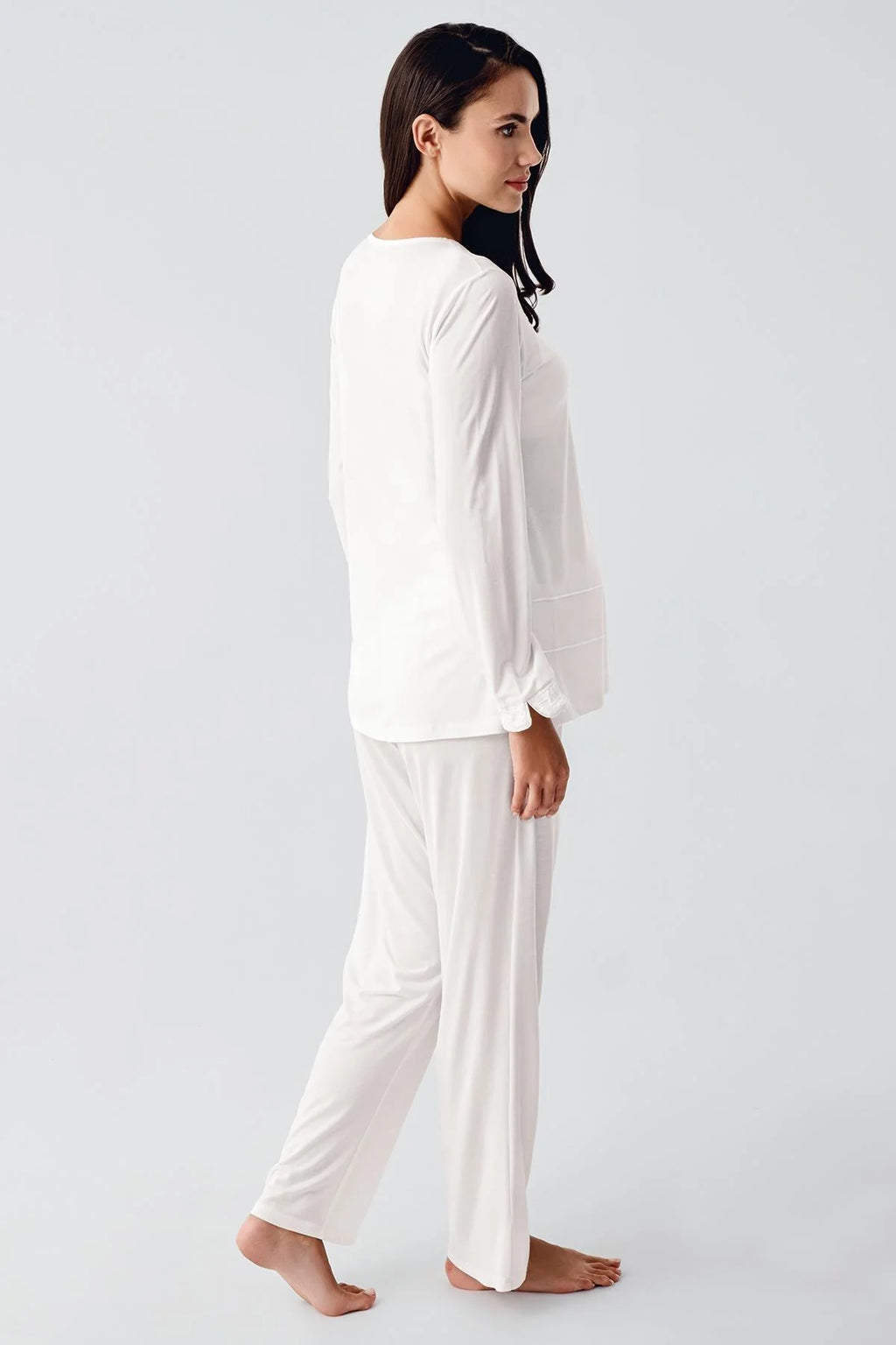 Jacquard 3-Piece Maternity Feeding-Friendly Pajama & Robe Set Ecru - S11300