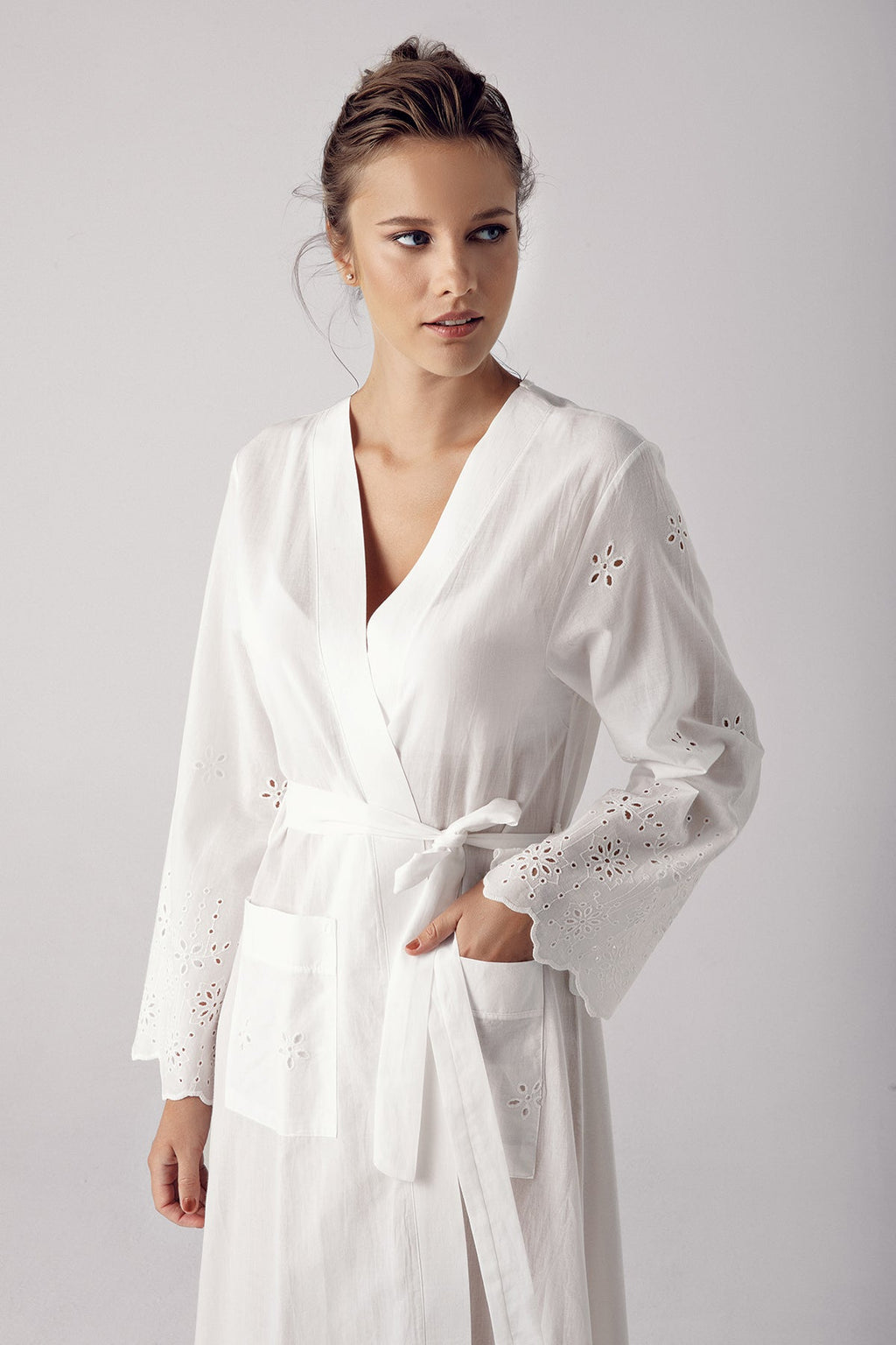 Woven Long Maternity Robe Ecru - S11500