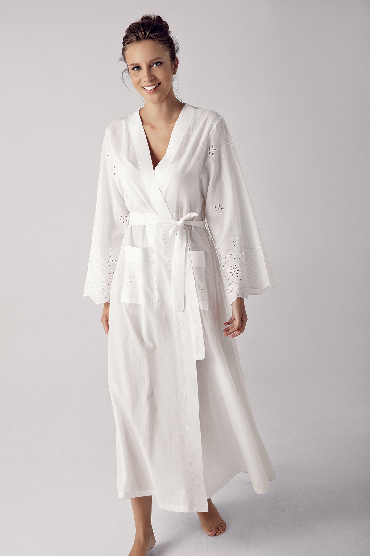 Woven Long Maternity Robe Ecru - S11500
