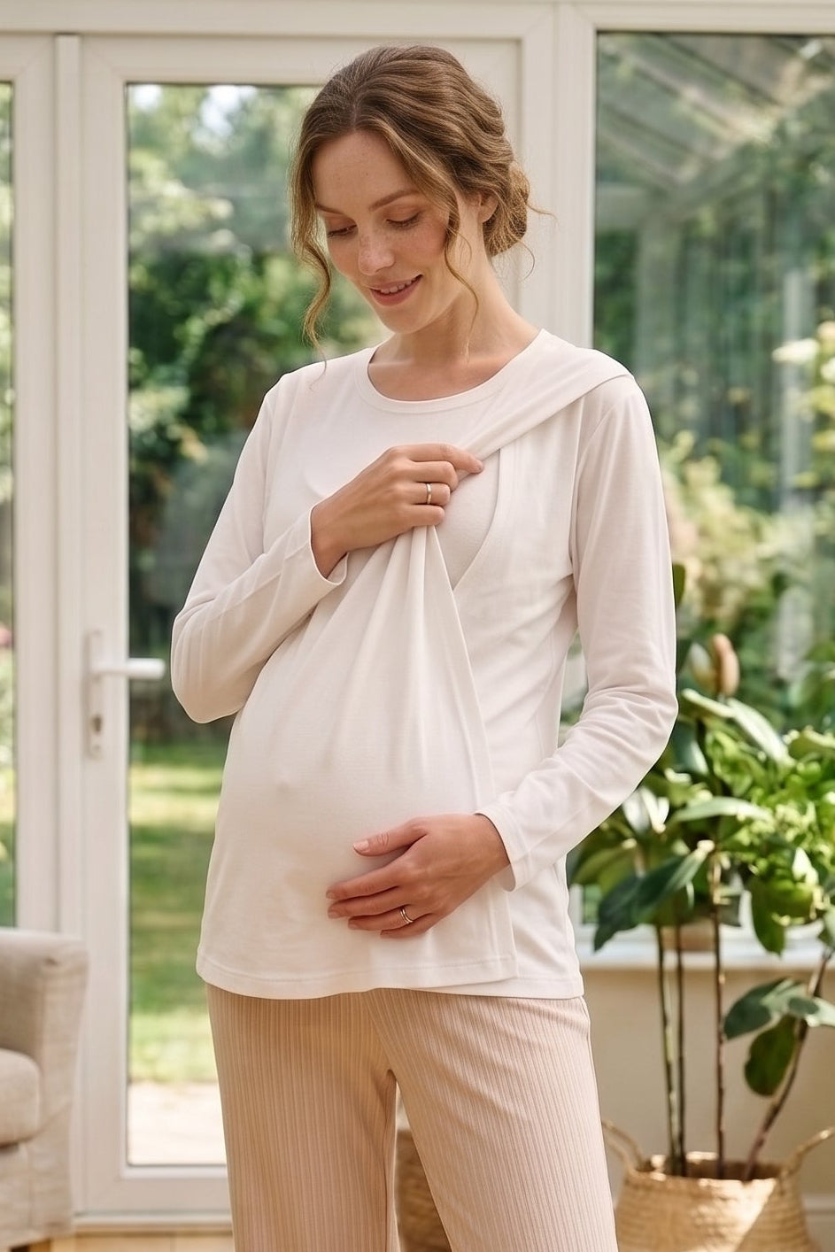 Ribbed Soft Maternity Feeding-Friendly Pajama Set Mink - Z1179