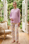 Patterned Soft Maternity Feeding-Friendly Pajama Set Lilac - Z1180