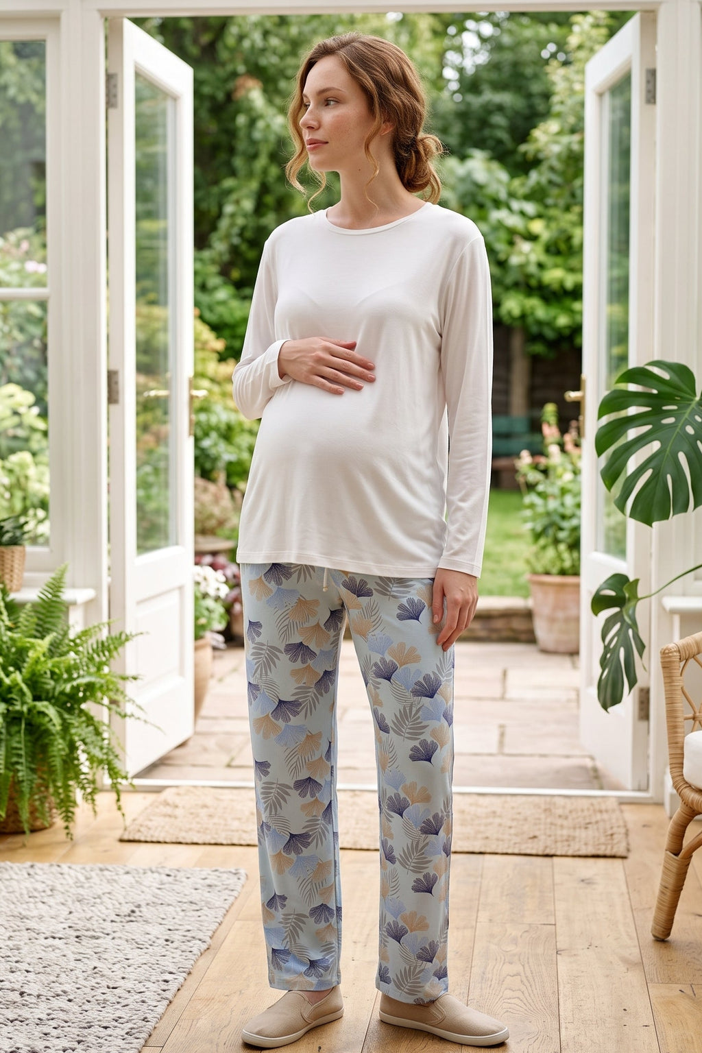Soft Patterned Maternity Feeding-Friendly Pajama Set Blue - Z1181