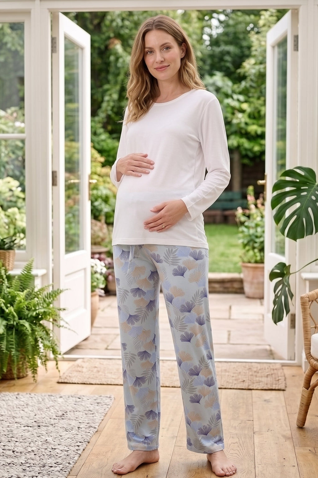 Soft Patterned Maternity Feeding-Friendly Pajama Set Blue - Z1181