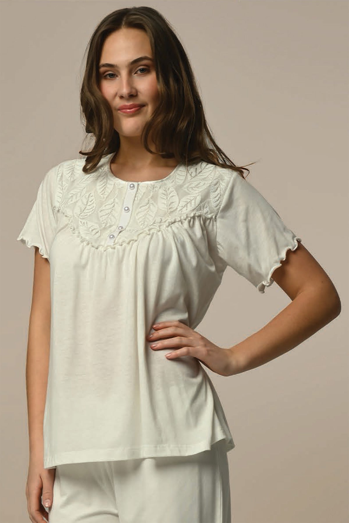 Leaf Lace 3-Piece Maternity Feeding-Friendly Pajama & Jacquard Robe Set - N23332