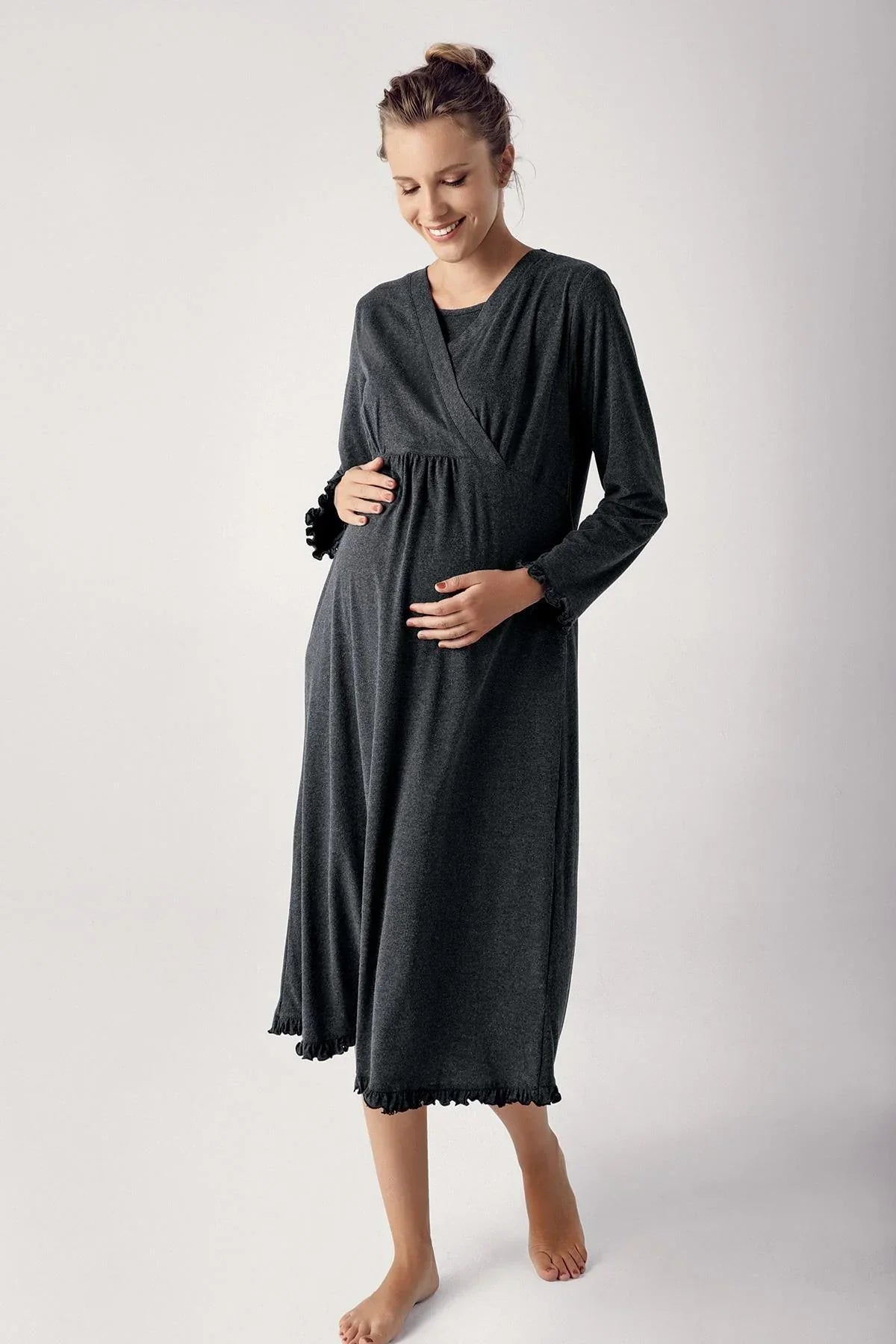 Double Breasted 4-Piece Maternity Feeding-Friendly Set Anthracite - S300112