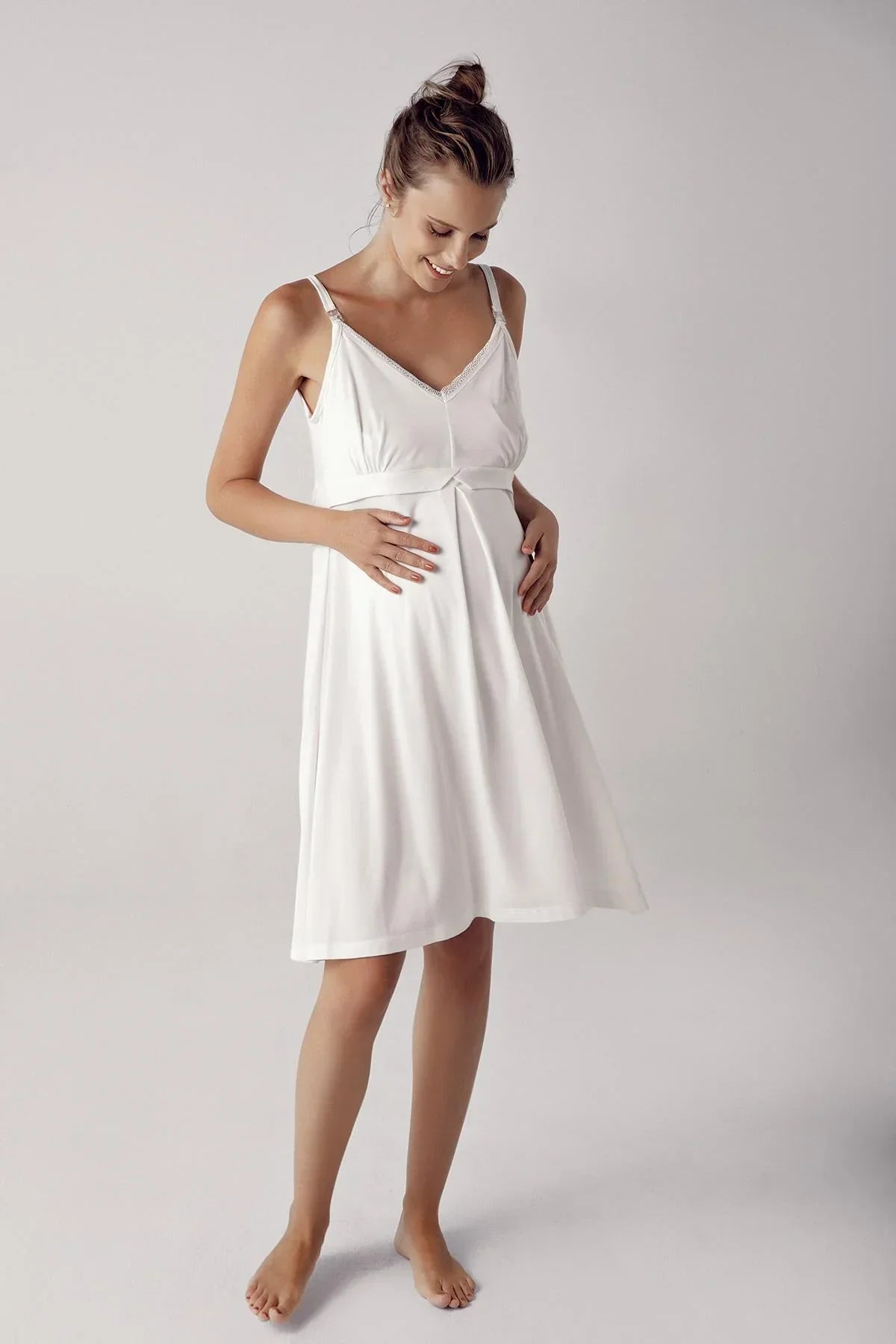 Strappy Maternity Feeding-Friendly Nightgown Ecru - S13127