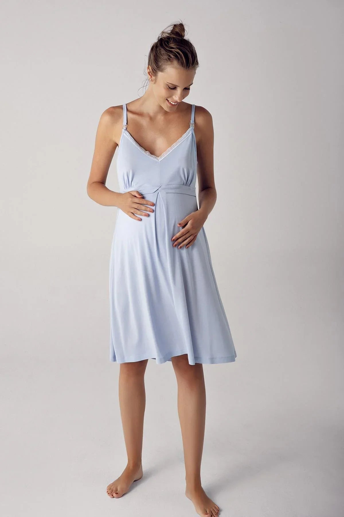Strappy Maternity Feeding-Friendly Nightgown Blue - S13127