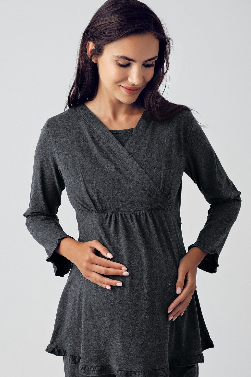 Double Breasted Maternity Feeding-Friendly Pajama Set Anthracite - S13201