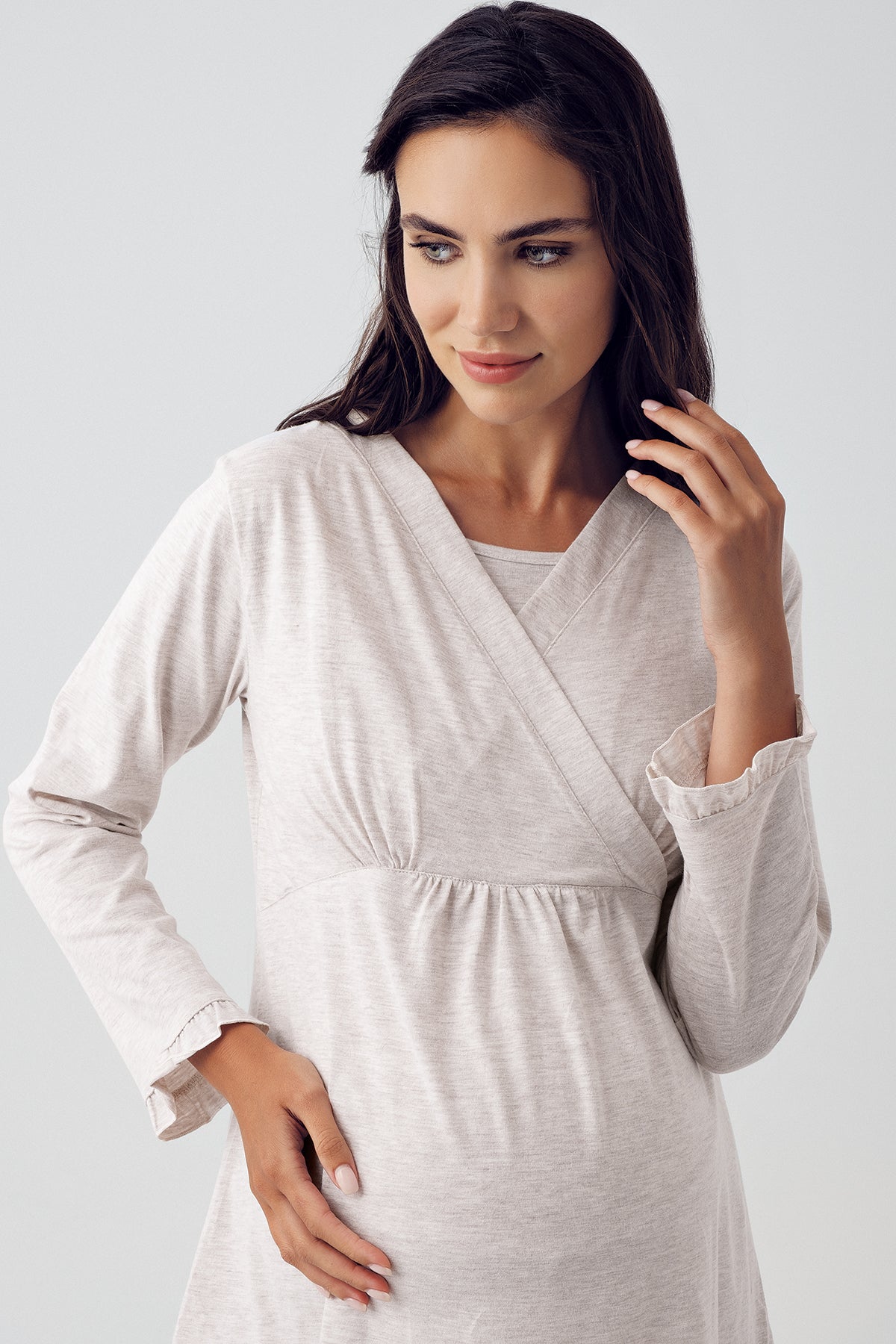 Double Breasted Maternity Feeding-Friendly Pajama Set Beige - S13201