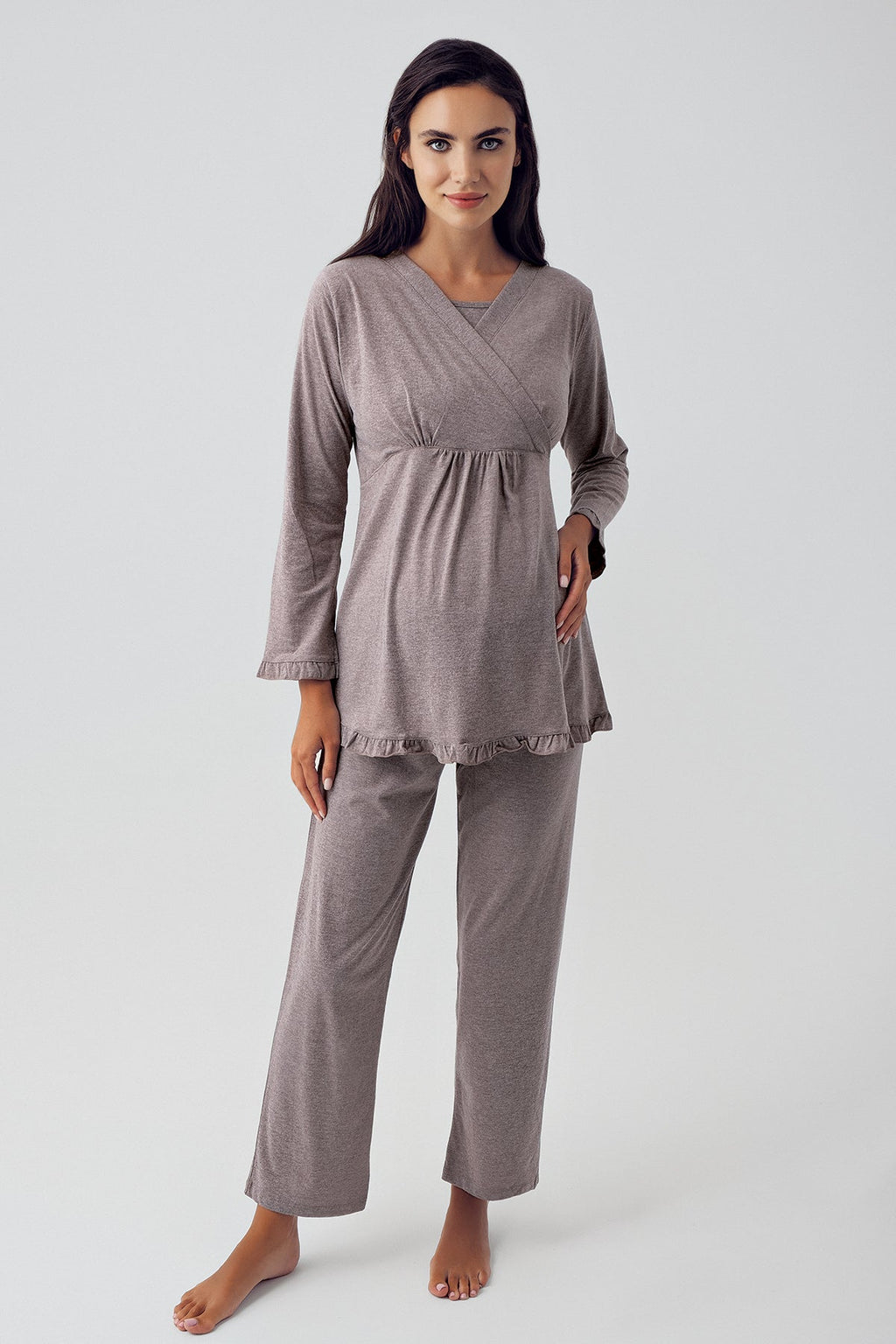 Double Breasted Maternity Feeding-Friendly Pajama Set Coffee - S13201