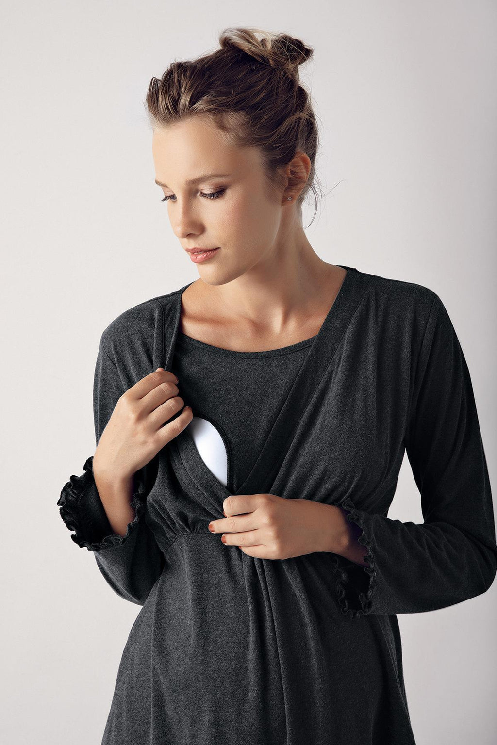 Double Breasted Maternity Feeding-Friendly Pajama Set Anthracite - S13201