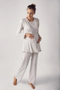 Double Breasted Maternity Feeding-Friendly Pajama Set Beige - S13201