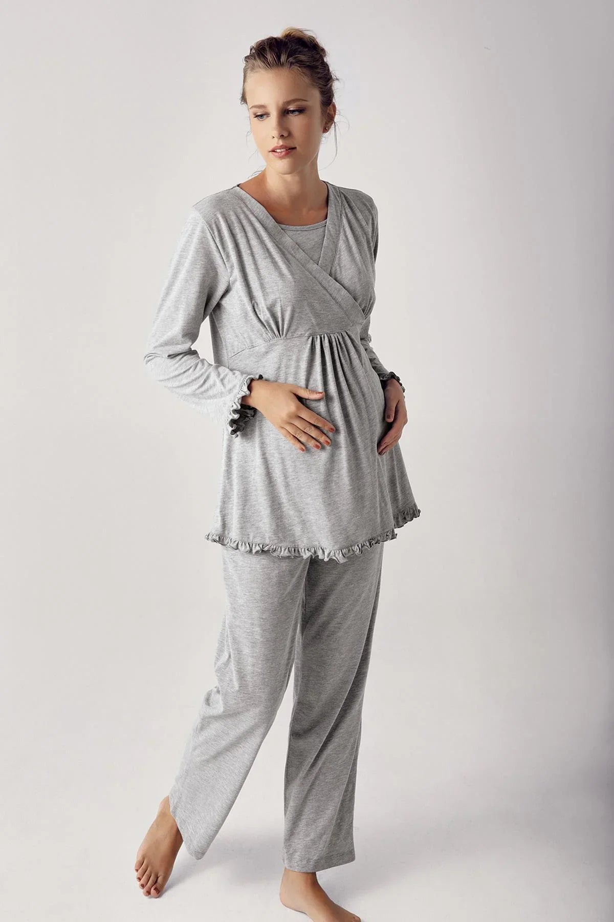 Double Breasted Maternity Feeding-Friendly Pajama Set Grey - S13201