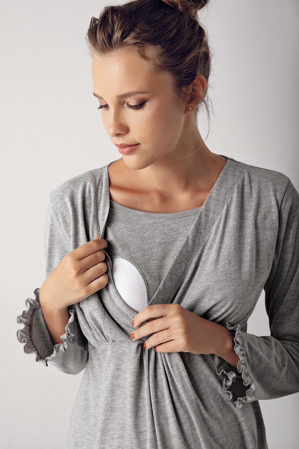 Double Breasted Maternity Feeding-Friendly Pajama Set Grey - S13201