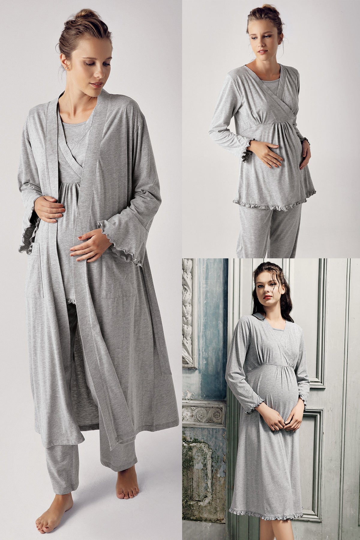 Double Breasted 4-Piece Maternity Feeding-Friendly Set Grey - S300112