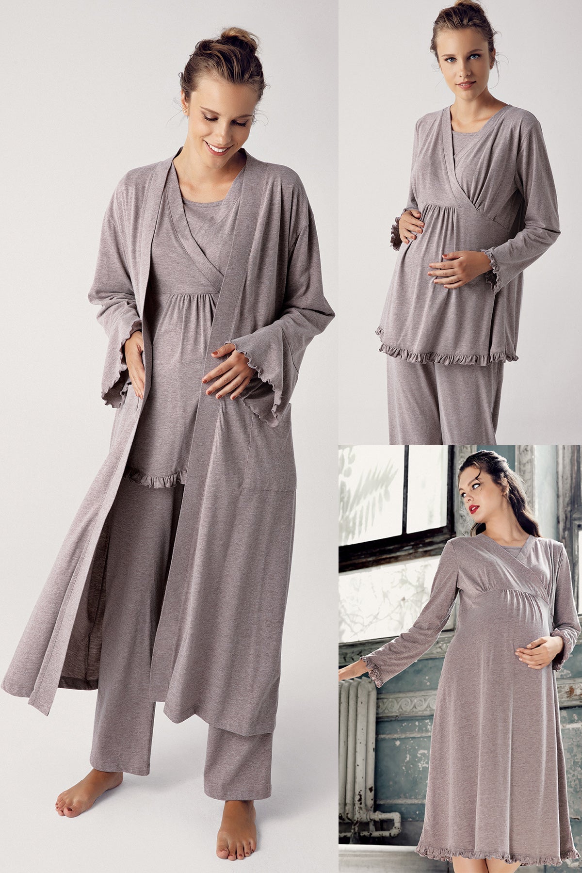 Double Breasted 4-Piece Maternity Feeding-Friendly Set Coffee - S300112