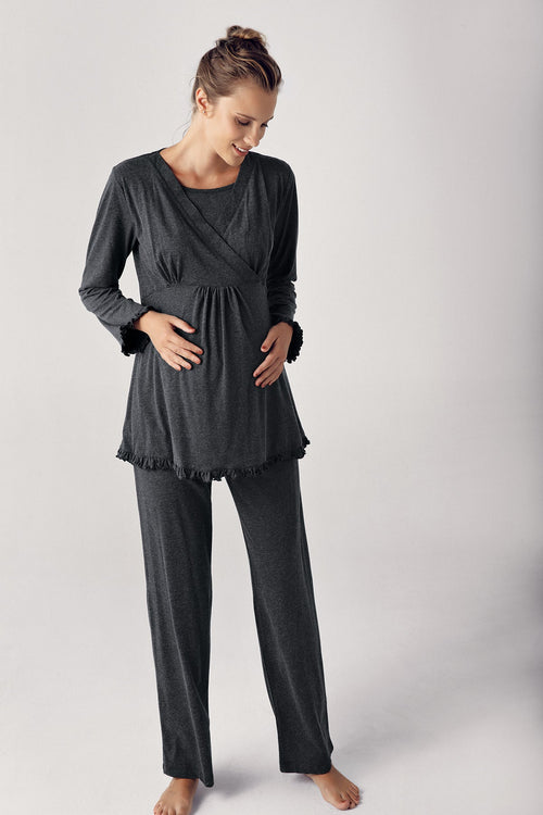Double Breasted 4-Piece Maternity Feeding-Friendly Set Anthracite - S300112