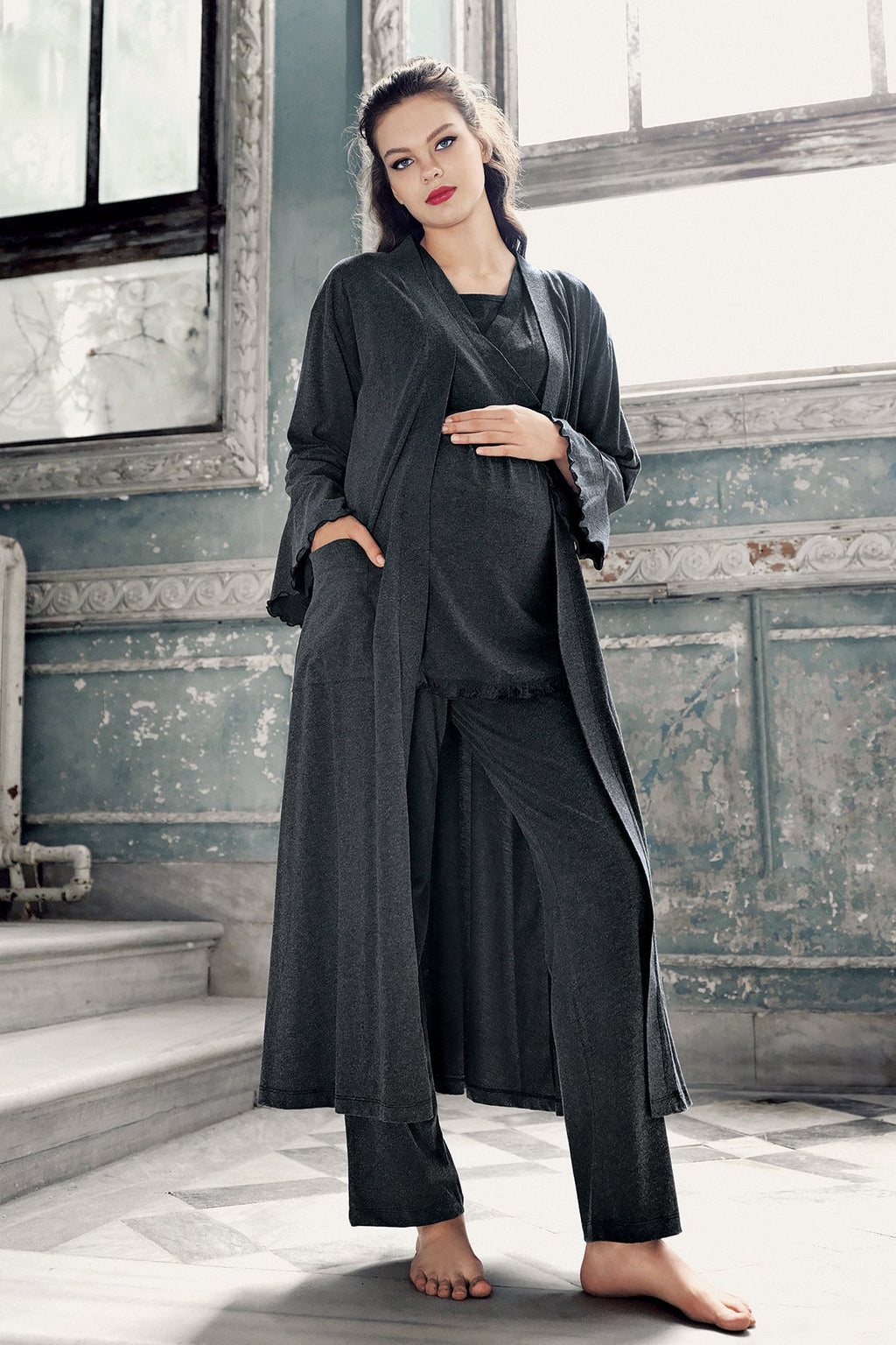 Double Breasted 4-Piece Maternity Feeding-Friendly Set Anthracite - S300112