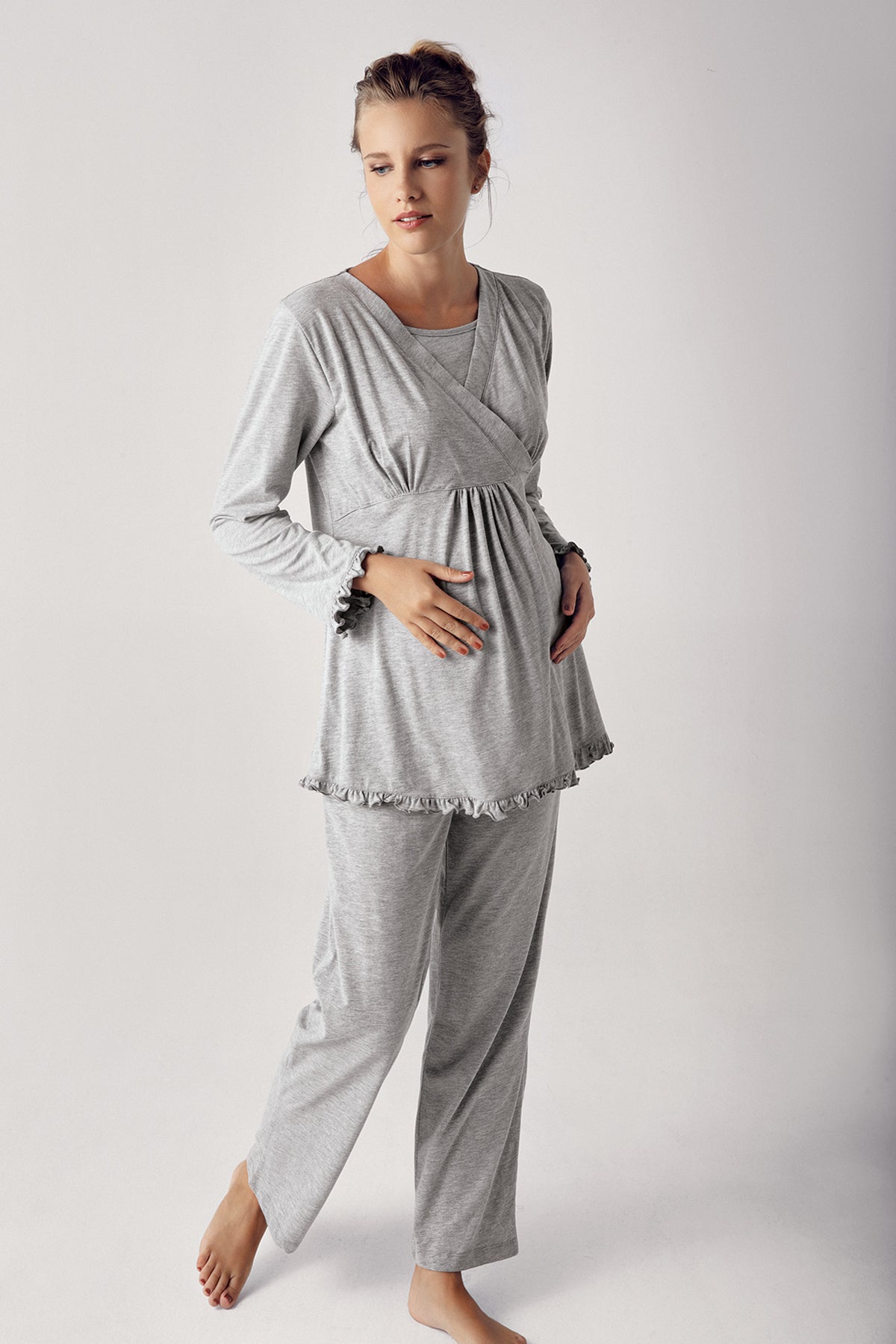 Double Breasted 4-Piece Maternity Feeding-Friendly Set Grey - S300112