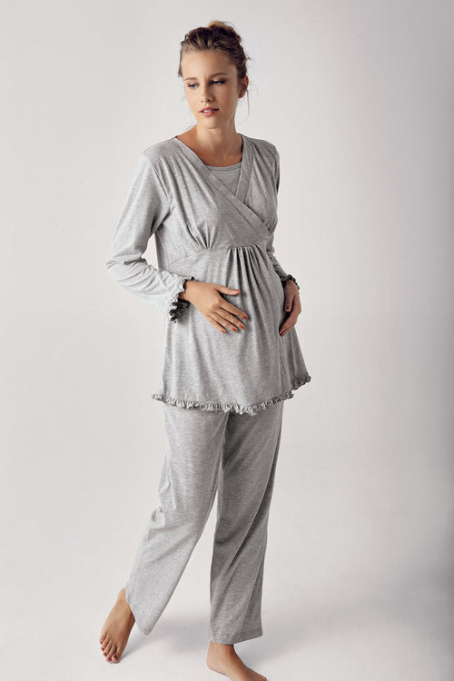 Double Breasted 4-Piece Maternity Feeding-Friendly Set Grey - S300112