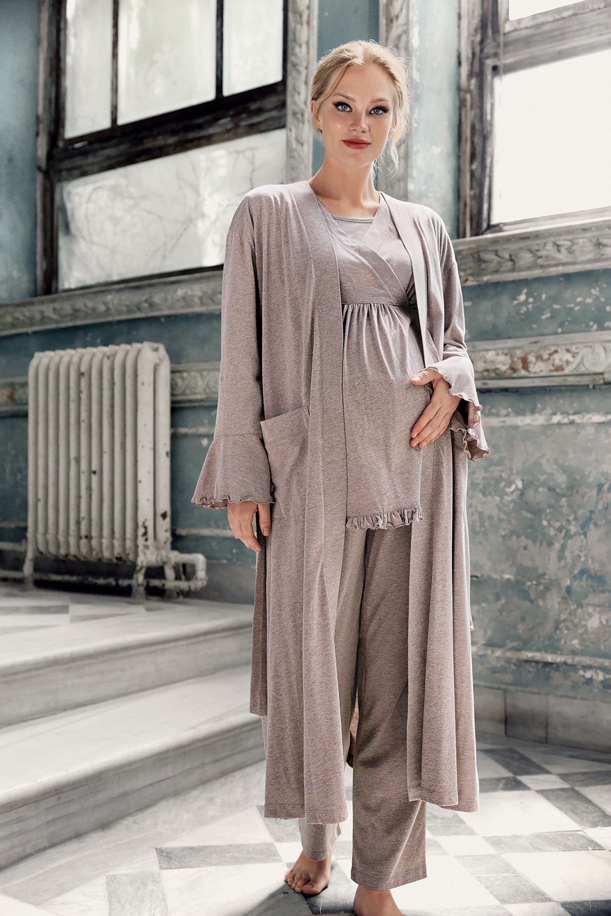 Double Breasted 4-Piece Maternity Feeding-Friendly Set Coffee - S300112