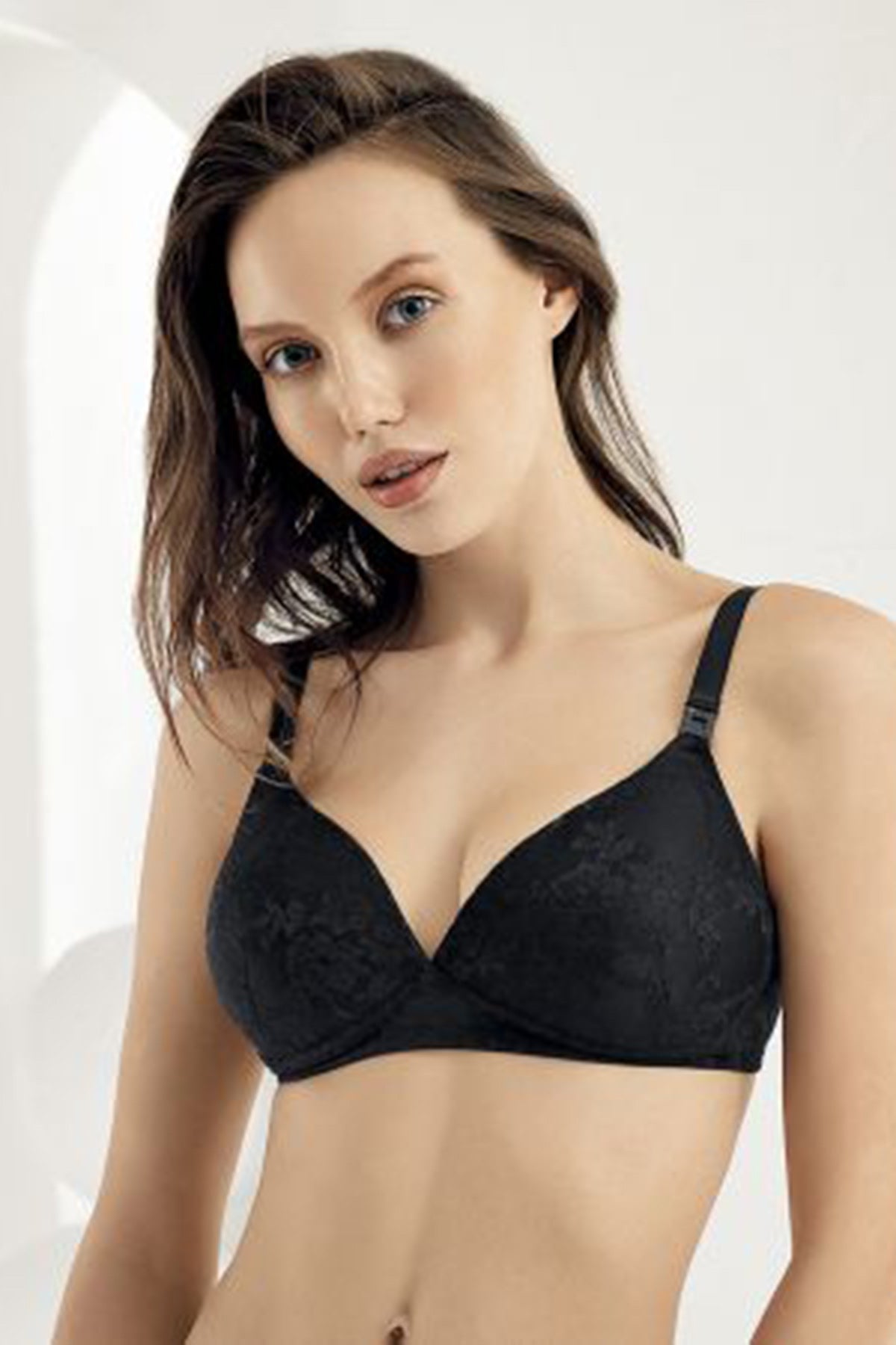 Floral Lace Wire-Free with Soft Padding Nursing Bra Black - 13400