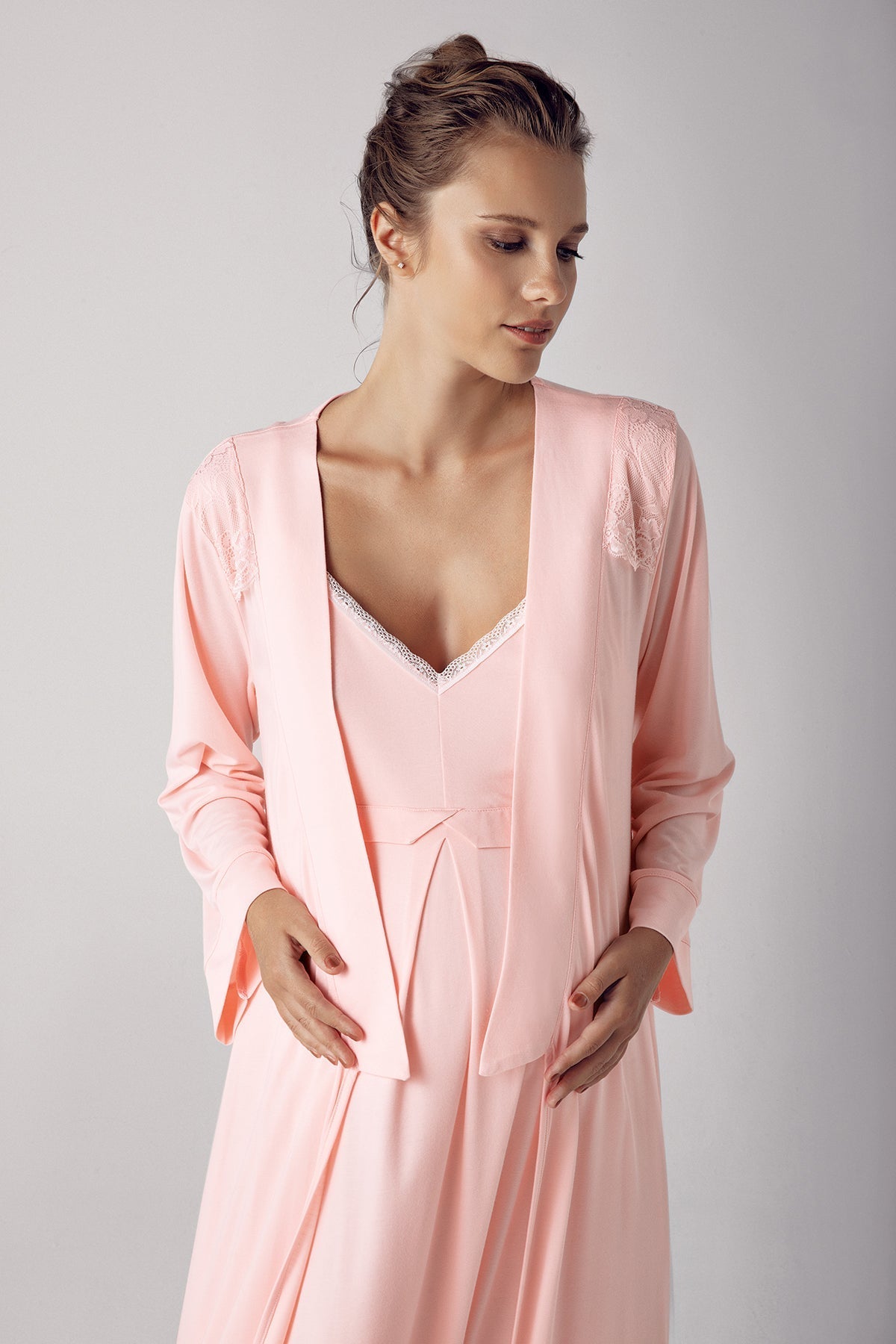 Strappy Maternity Feeding-Friendly Nightgown & Robe Set Powder - S13406