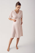 Polka Dot Double Breasted Maternity Feeding-Friendly Nightgown Beige - S14120