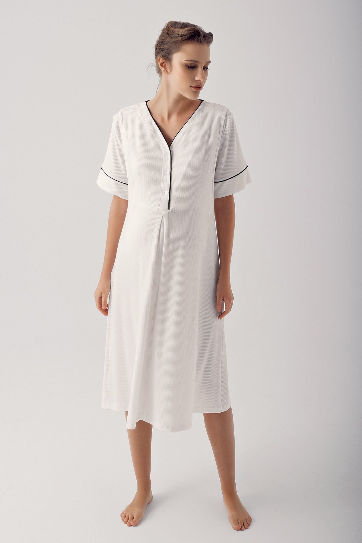 Double Breastfeeding Maternity Feeding-Friendly Nightgown Ecru - S14128