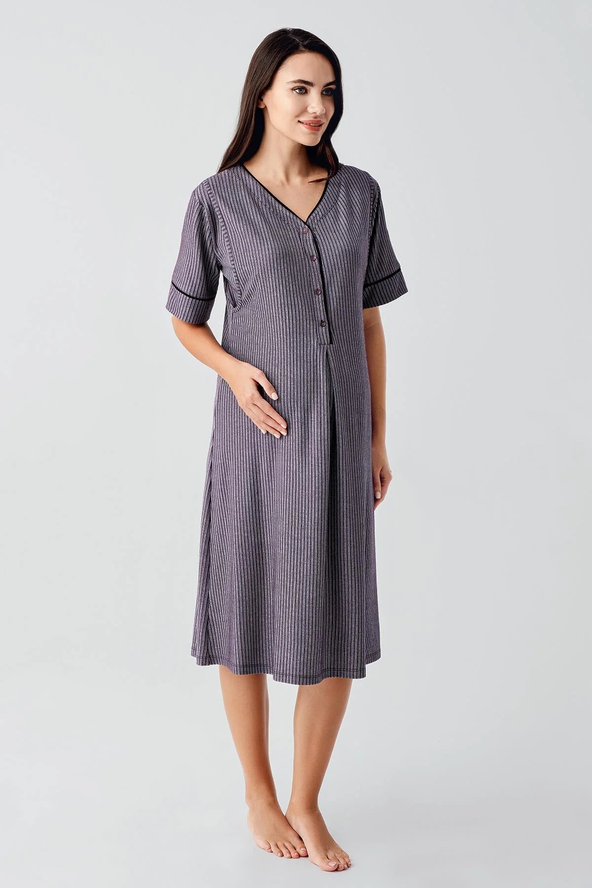 Double Breastfeeding Maternity Feeding-Friendly Nightgown Purple - S14128