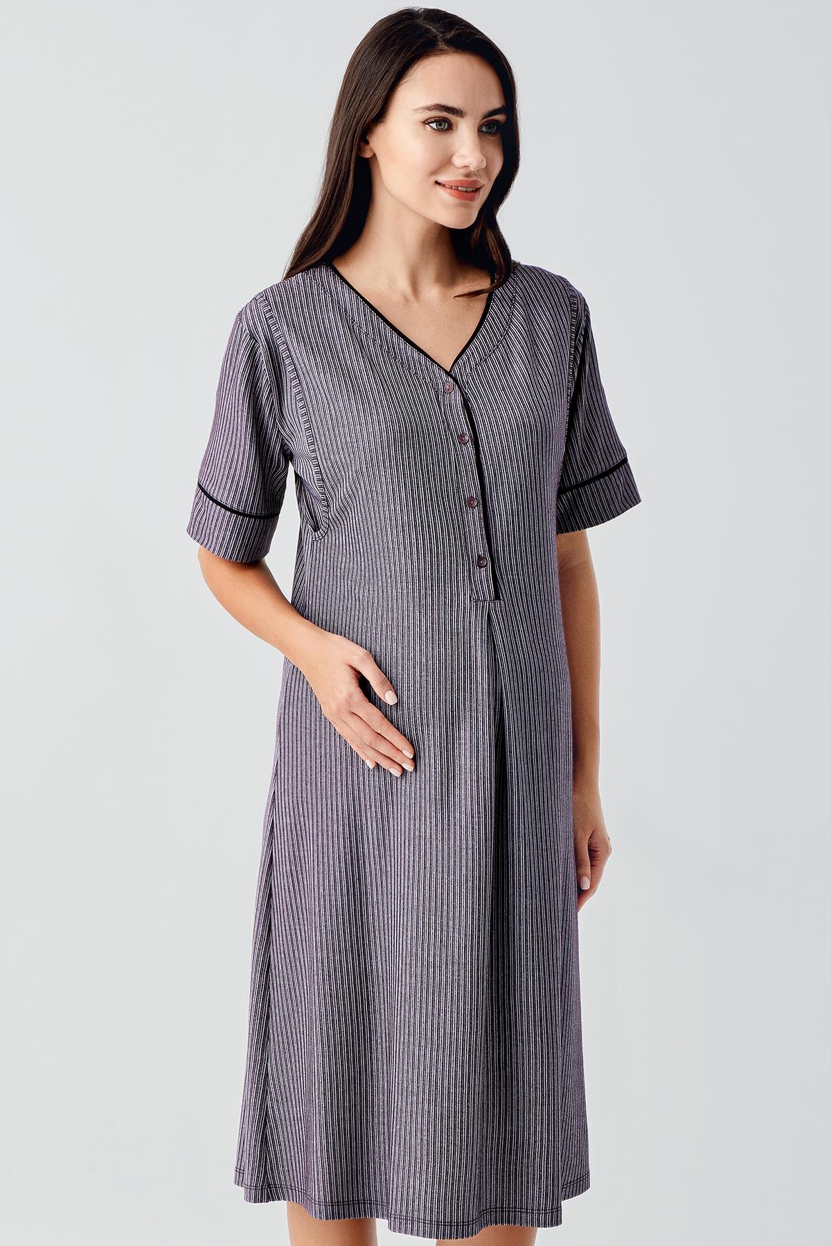 Double Breastfeeding Maternity Feeding-Friendly Nightgown Purple - S14128