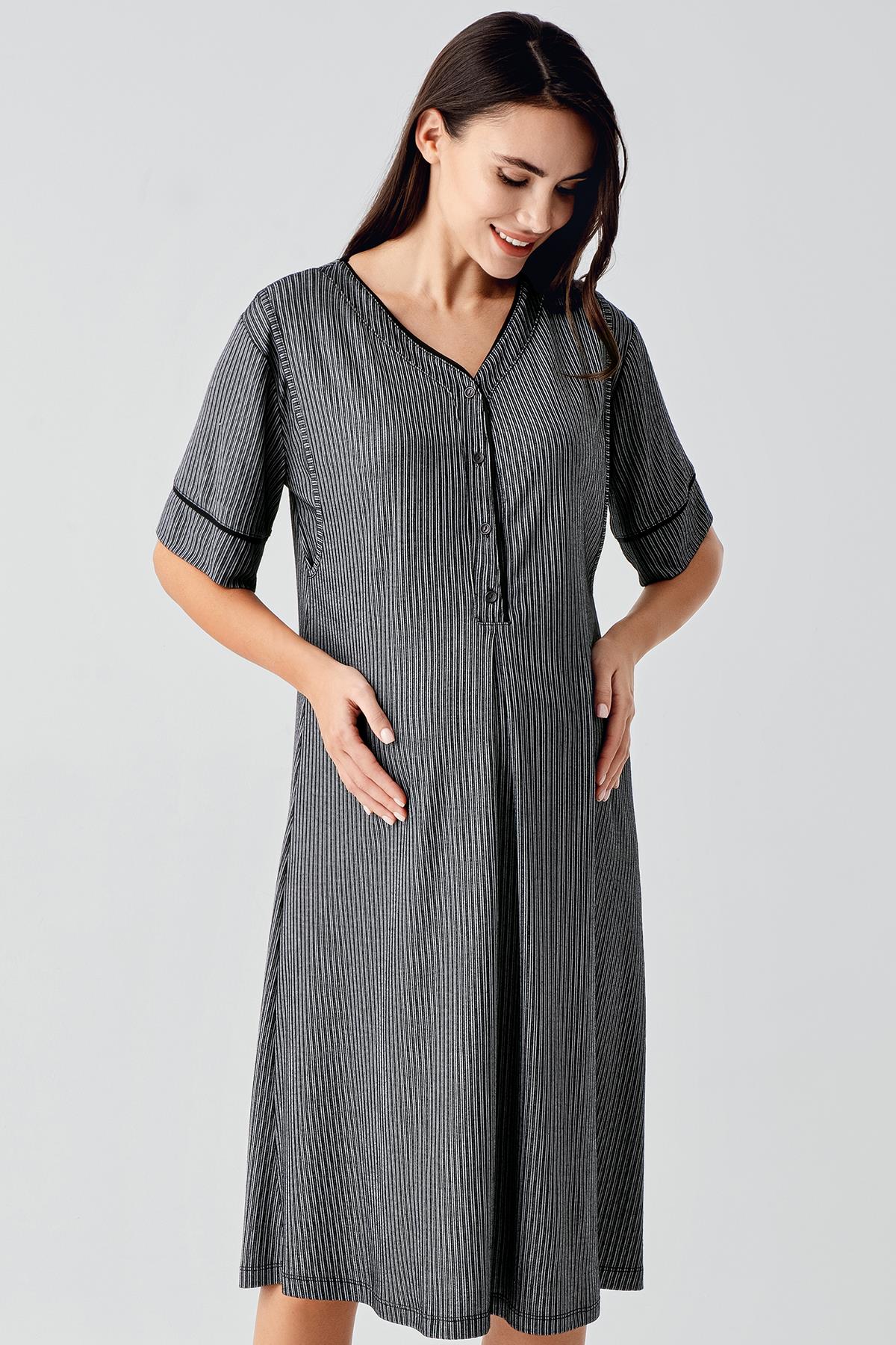 Double Breastfeeding Maternity Feeding-Friendly Nightgown Black - S14128